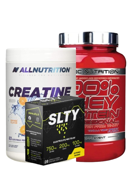 RINKINYS SPORTUOJANTIEMS: BALTYMAI 1KG+ KREATINAS 500 G. + ELEKTROLITAI 28 PAK.