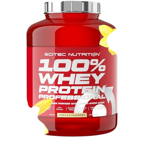 Vanilinio skonio baltymų milteliai- Scitec 100% Whey Protein Professional 920 g