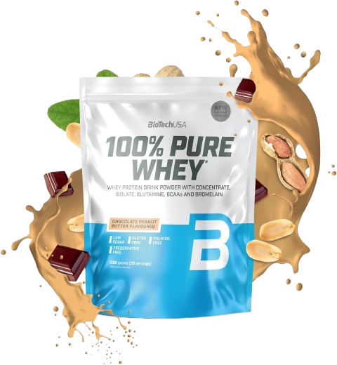 Šokolado ir riešutų sviesto skonio baltymų milteliai BioTech USA 100% Pure Whey 1000 g.