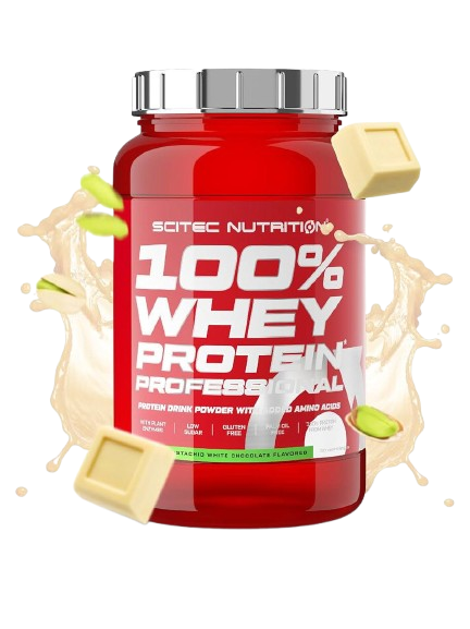 Pistacijų ir baltojo šokolado skonio baltymų milteliai- Scitec 100% Whey Protein Professional 920 g