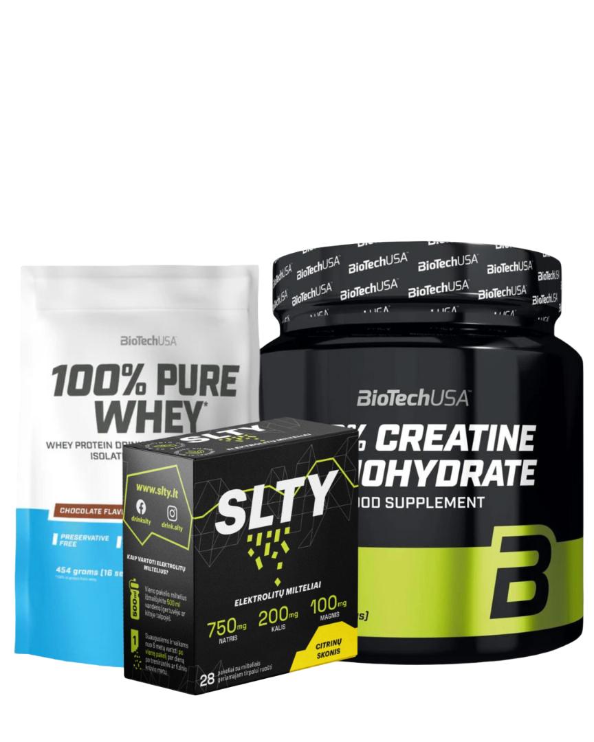 Sporto rinkinys: baltymai 1kg + kreatinas 500g + elektrolitai