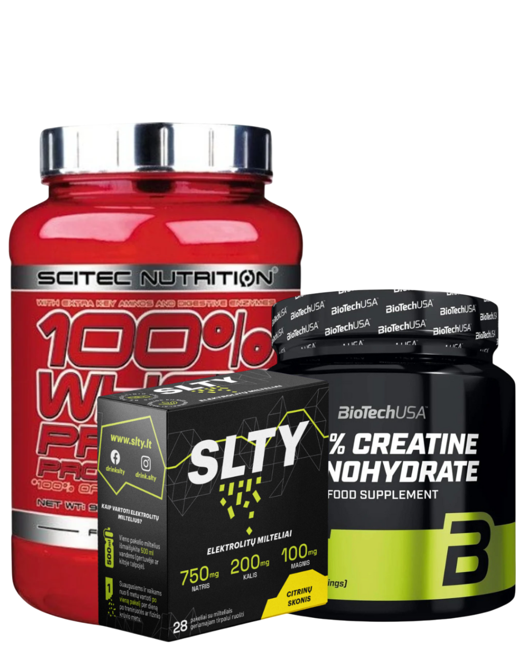 RINKINYS SPORTUOJANTIEMS: BALTYMAI 1KG+ KREATINAS 500 G. + ELEKTROLITAI 28 PAK.