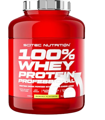 Bananų skonio baltyminiai milteliai- Scitec 100% Whey Protein Professional 2350 kg.